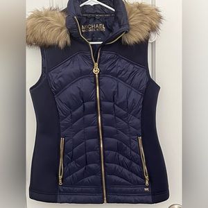 Navy Blue Michael Kors Puffer Vest w/ Furr Hood Size 11.